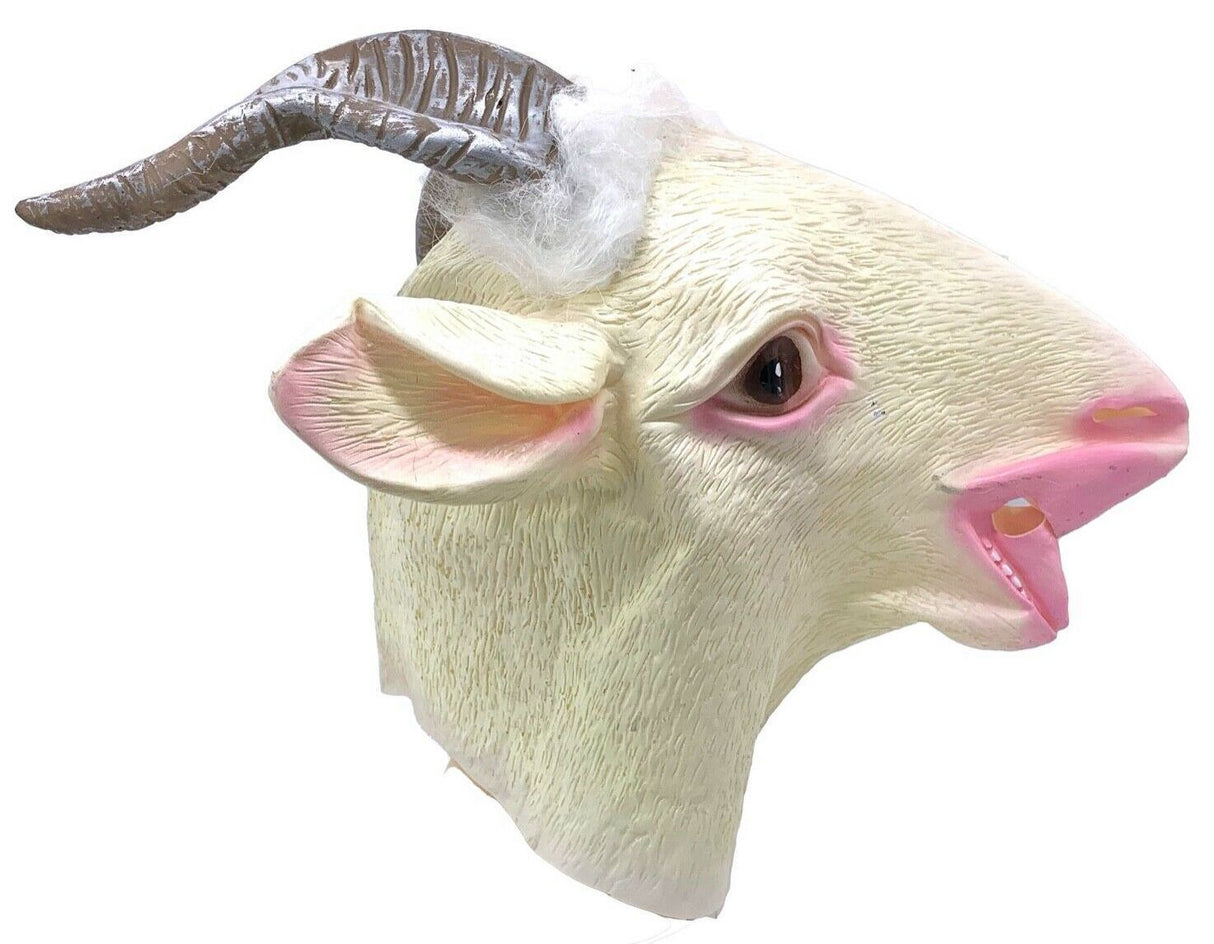 White Goat Full Head Latex Mask - Animal Costume Accessory (Halloween/Fancy Dress Party)