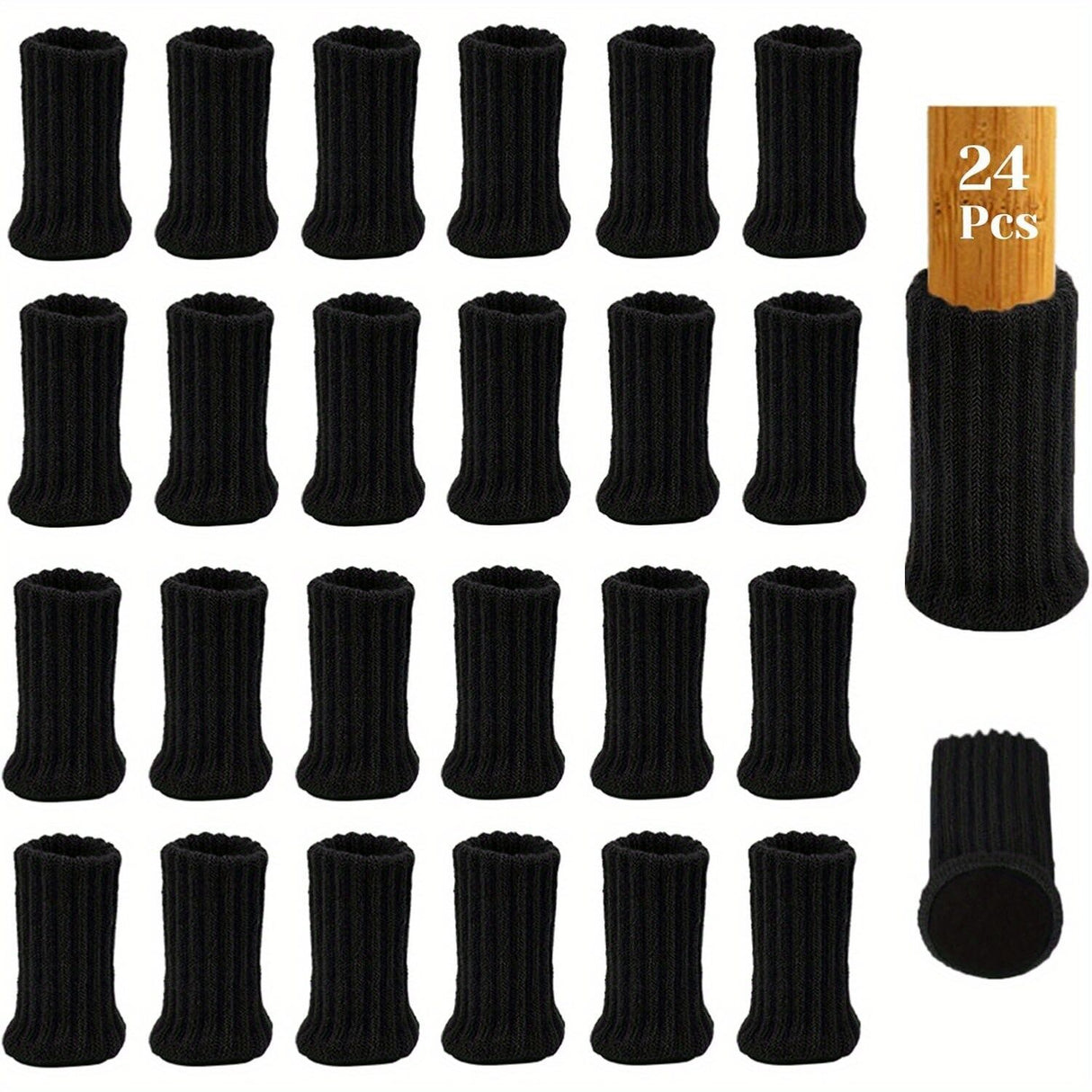 24x Chair Leg Socks Black Knit Furniture Caps Felt Pad Floor Protector Anti-Slip