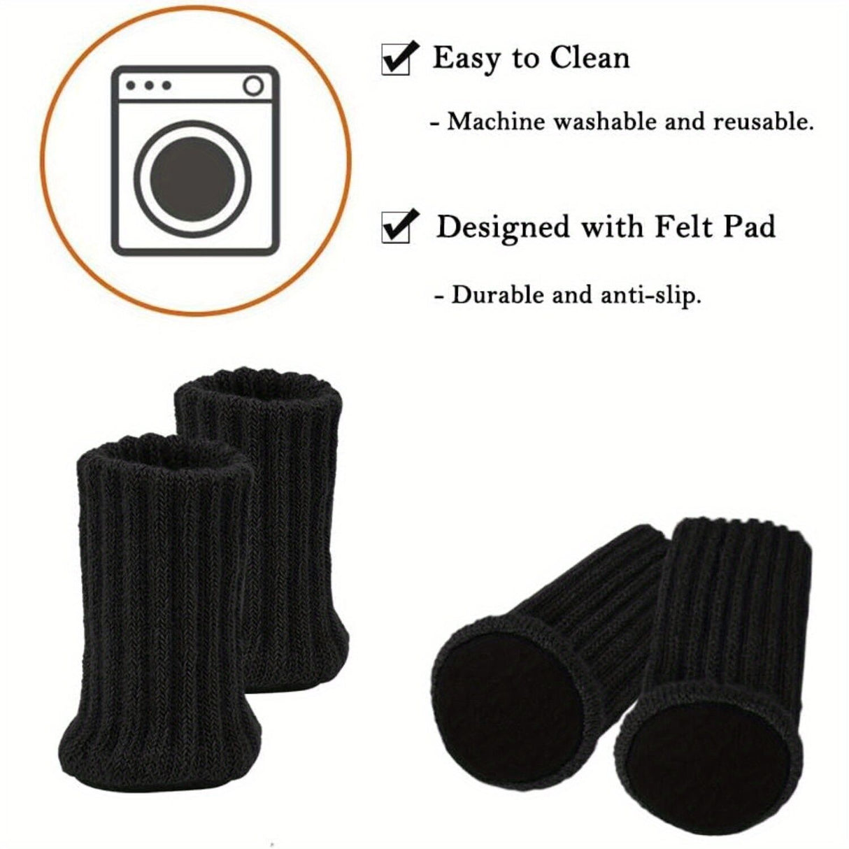 24x Chair Leg Socks Black Knit Furniture Caps Felt Pad Floor Protector Anti-Slip