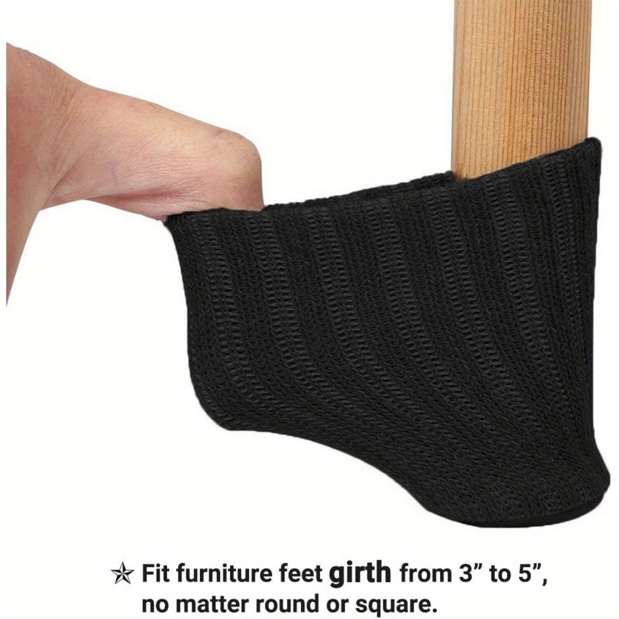 24x Chair Leg Socks Black Knit Furniture Caps Felt Pad Floor Protector Anti-Slip