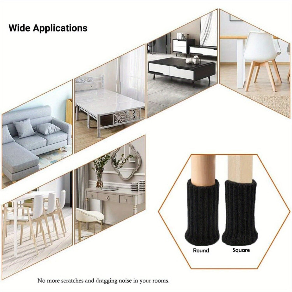 24x Chair Leg Socks Black Knit Furniture Caps Felt Pad Floor Protector Anti-Slip