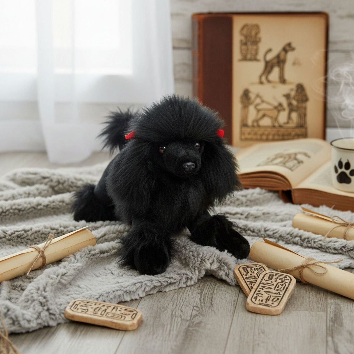 Bocchetta Romeo 30cm Crouching Poodle Plush Toy - Black (Realistic Stuffed Animal Dog Gift)