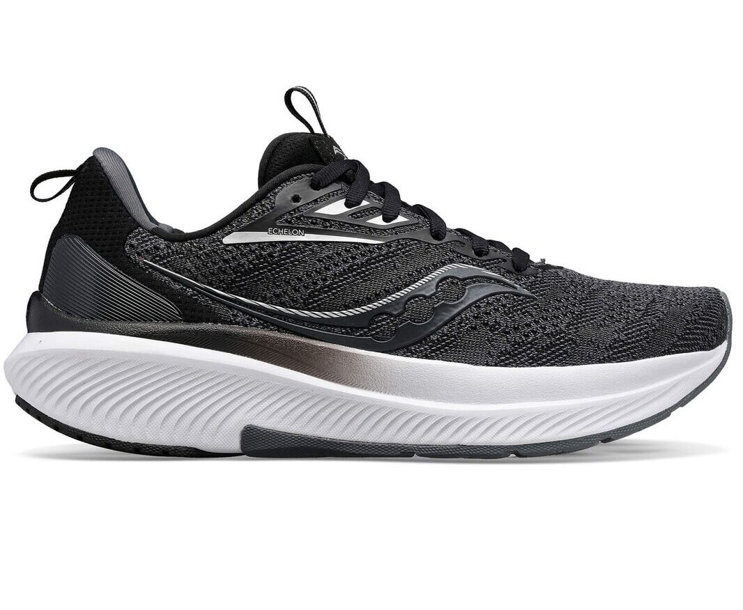 Saucony Womens Echelon 9 X-Wide Extra Wide Shoes Runners Sneakers in Black/White - US 10