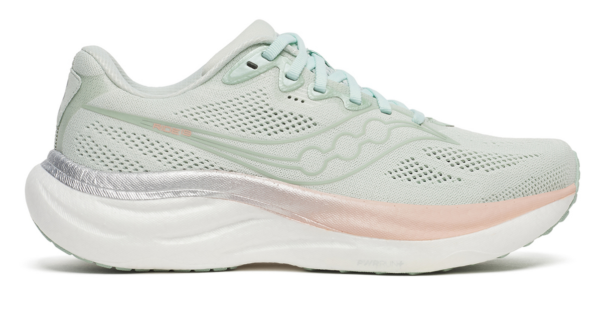 Saucony Womens Ride 19 Sneakers Runners Running Shoes in Mist/Cameo