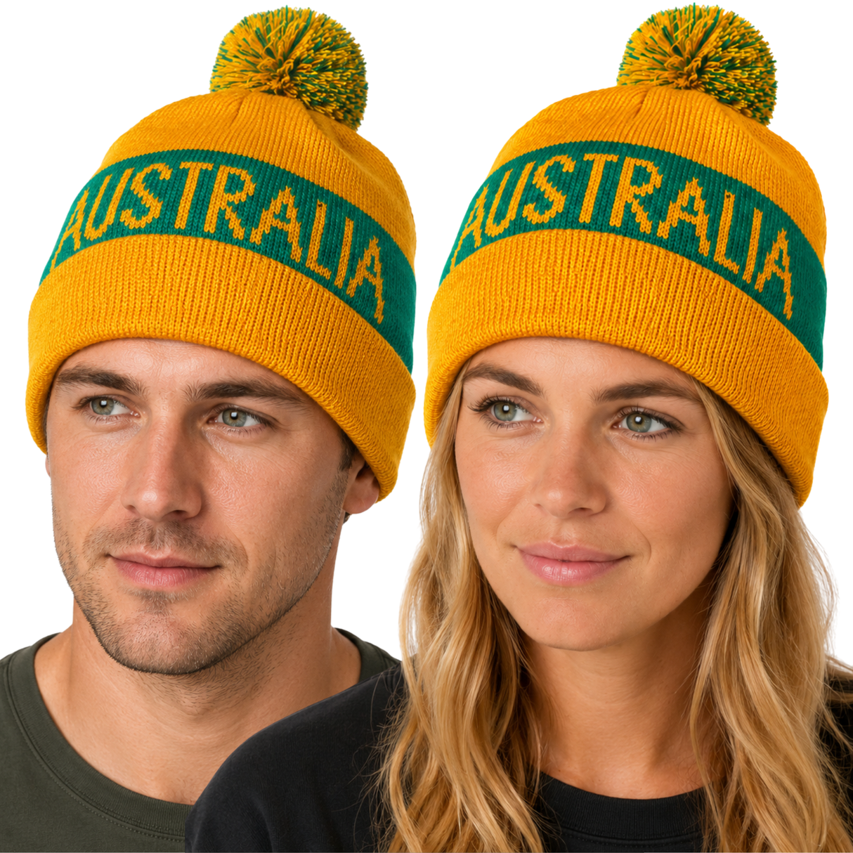 Green & Gold Australia Beanie Hat - Soccer/Football/Rugby Team