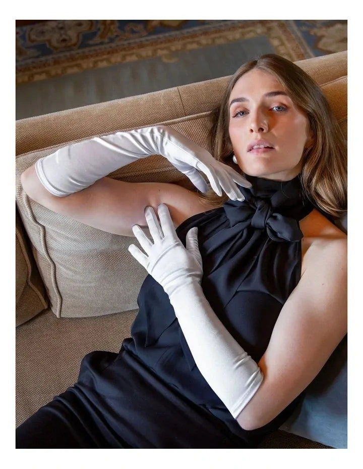 Dents Long Above Elbow Satin Gloves - Ivory