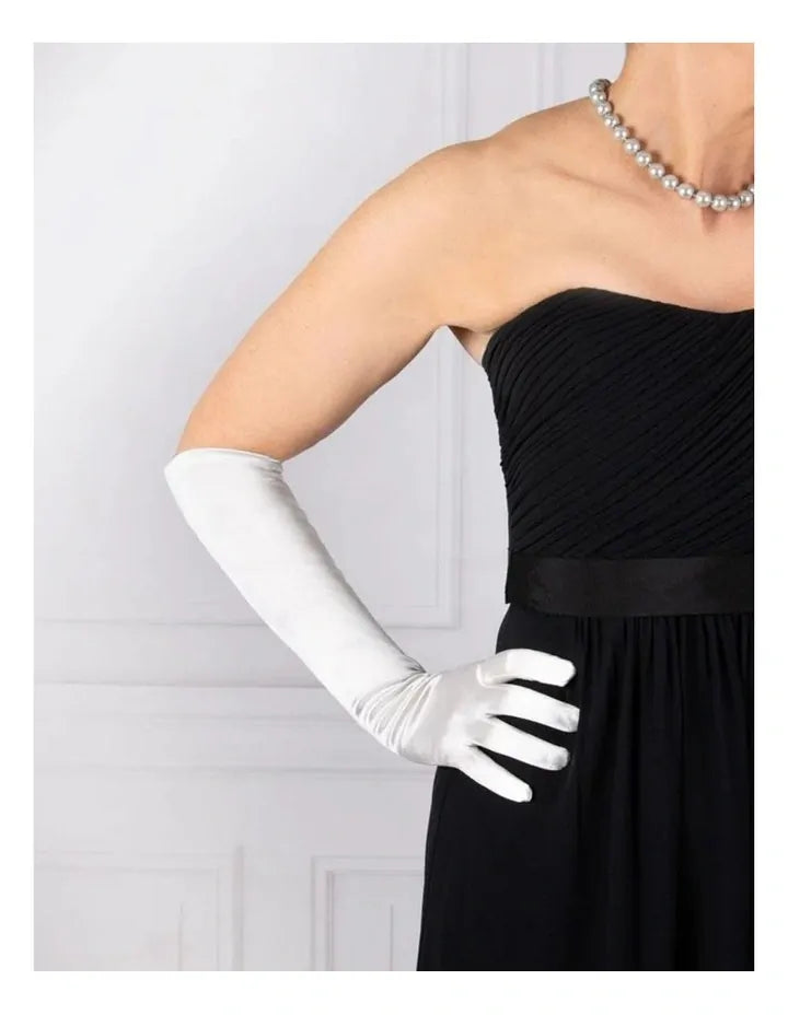 Dents Long Above Elbow Satin Gloves - Ivory