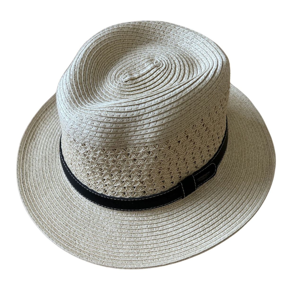Scala Toyo Straw Hat Panama Fedora Handmade - Natural with Black Band