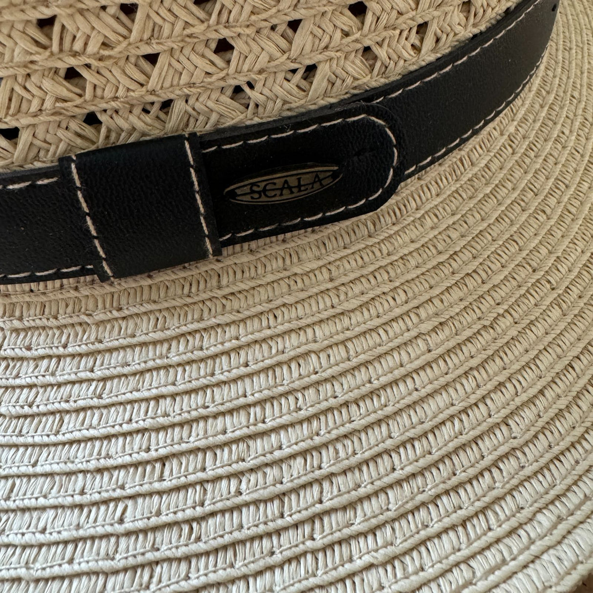 Scala Toyo Straw Hat Panama Fedora Handmade - Natural with Black Band