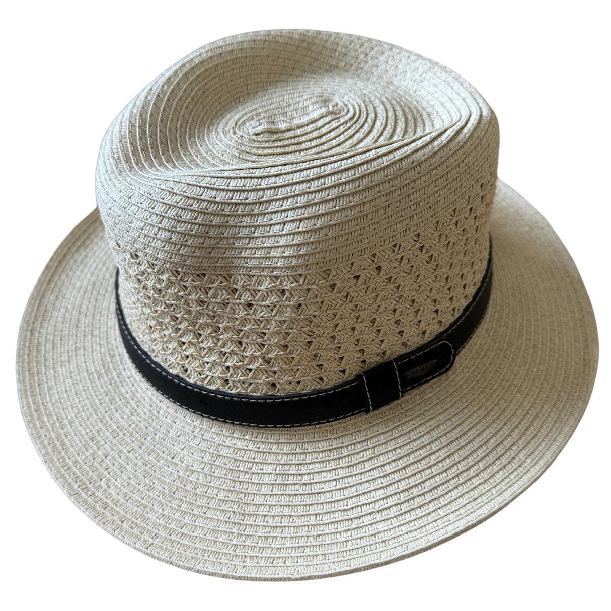 Scala Toyo Straw Hat Panama Fedora Handmade - Natural with Black Band