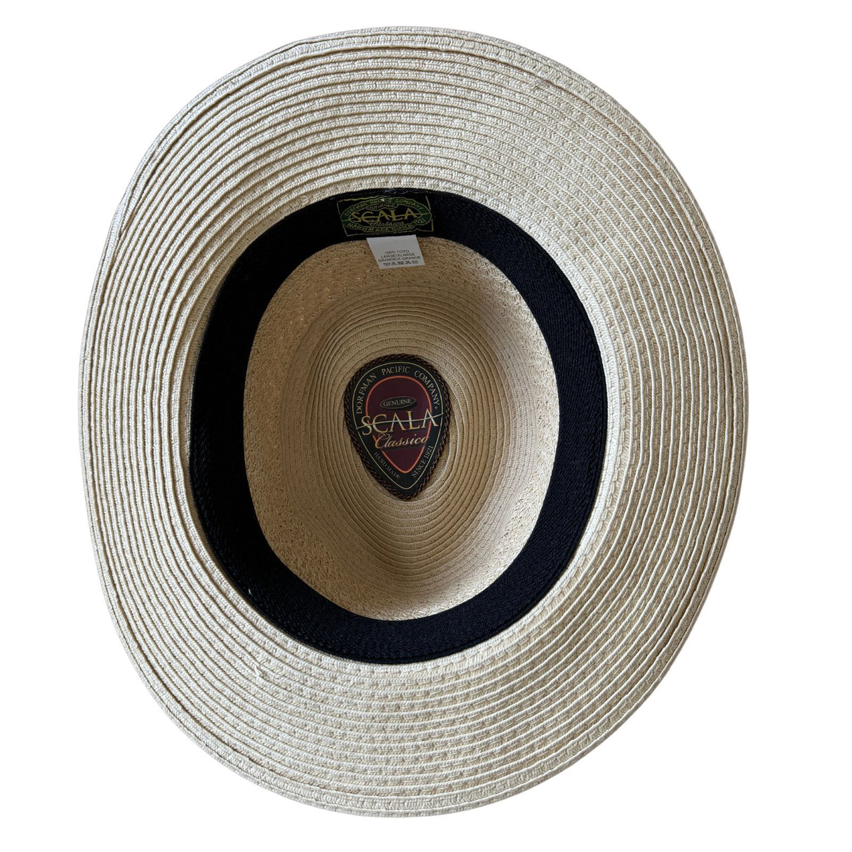 Scala Toyo Straw Hat Panama Fedora Handmade - Natural with Black Band