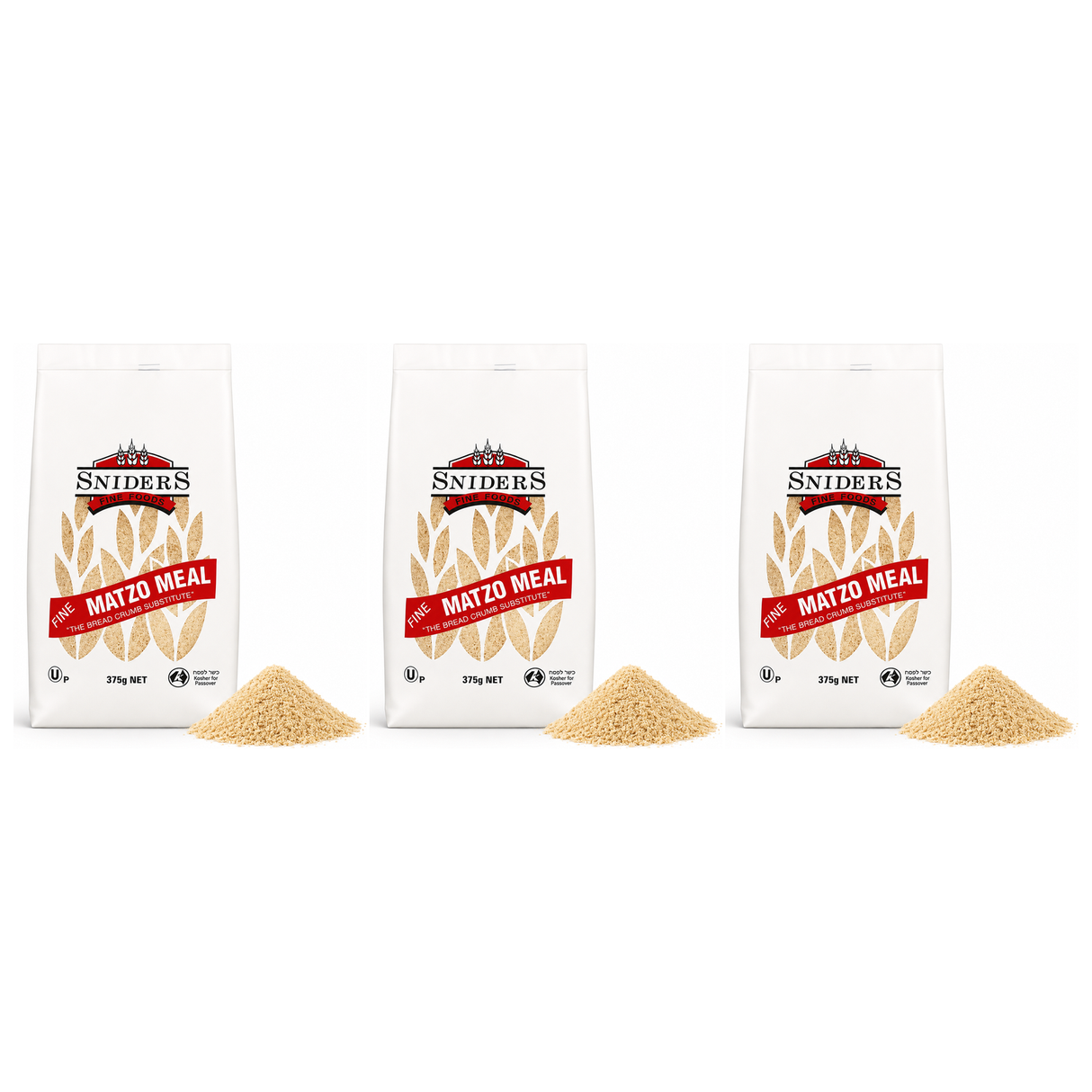 3x Sniders 375g FINE Matzo Meal Pack - Kosher Crushed Matzah Breadcrumbs & Binder for Cooking