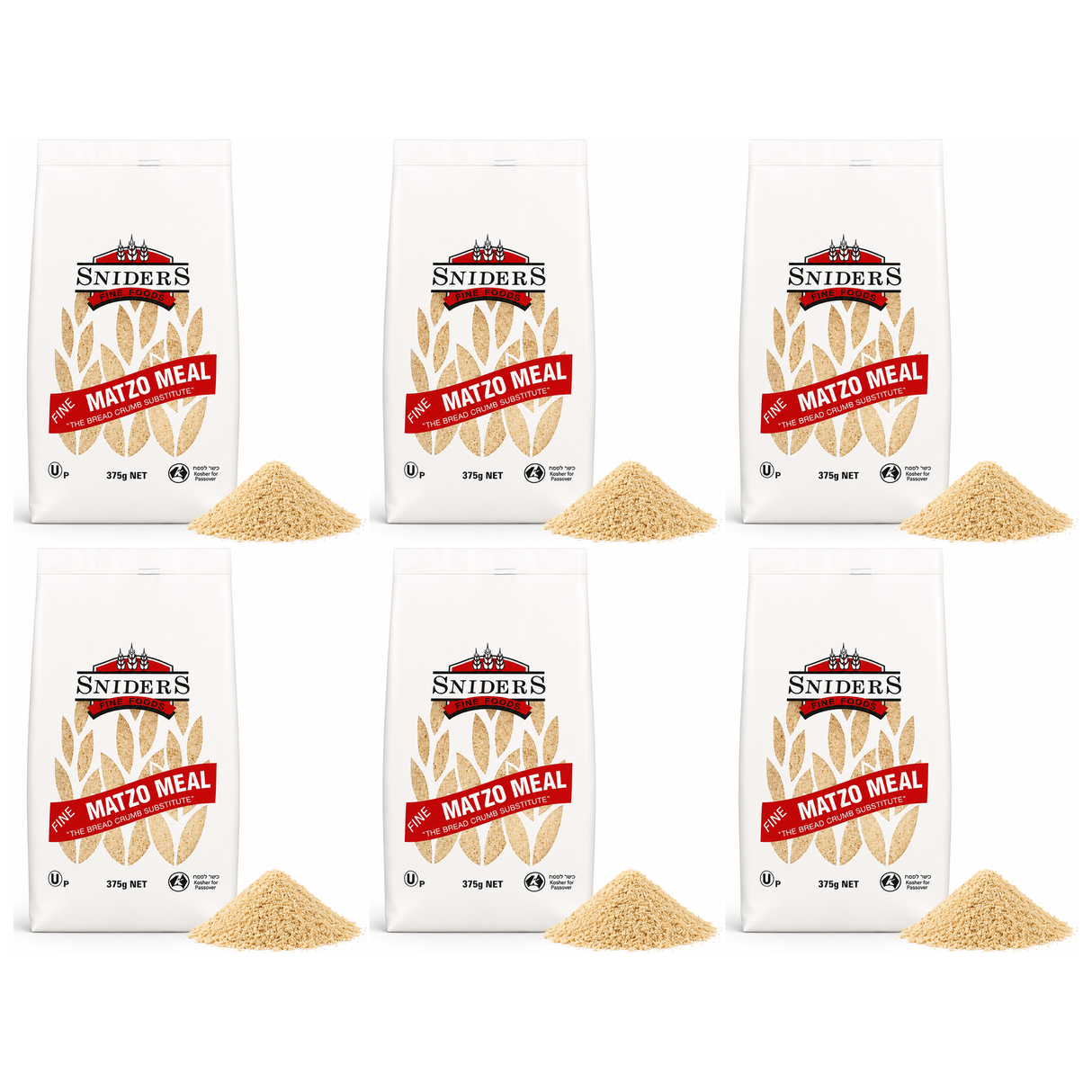 6x Sniders 375g FINE Matzo Meal Bulk Pack - Kosher Crushed Matzah Breadcrumbs & Binder for Cooking