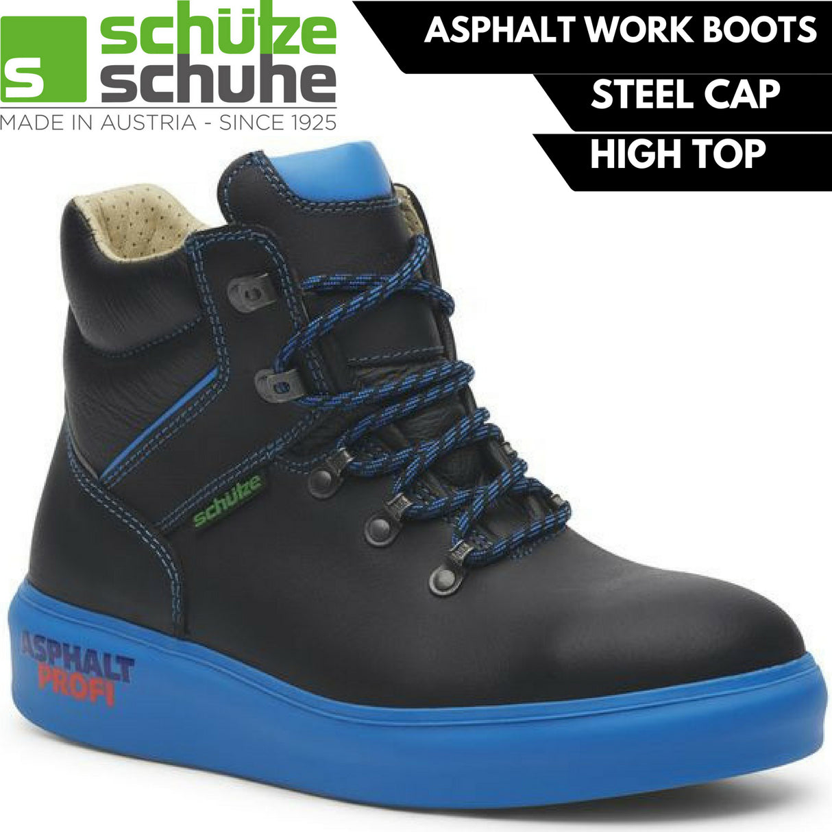SCHUTZE Asphalt Work Boots - 3M Reflective Steel Cap Shoes - Black/Blue