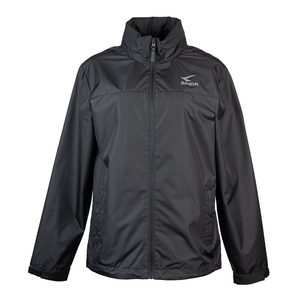 SFIDA Nero Unisex Hooded Spray Zip Up Rain Jacket w/ Pockets in Black