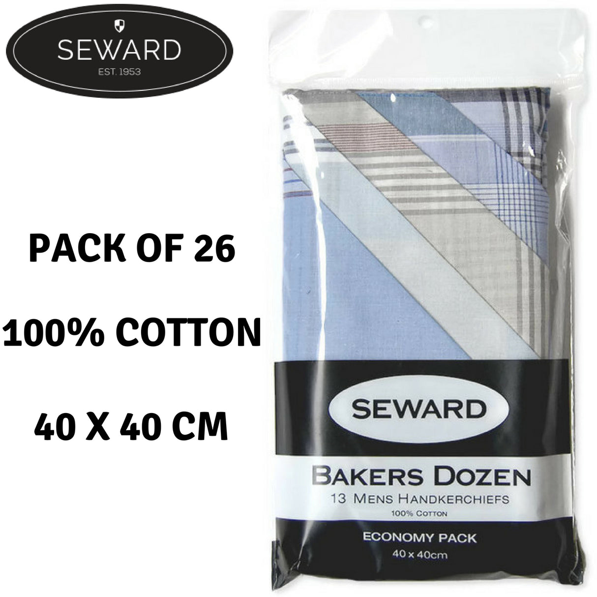 26x Seward Mens Handkerchiefs - 100% Cotton Hankies -Pocket Square