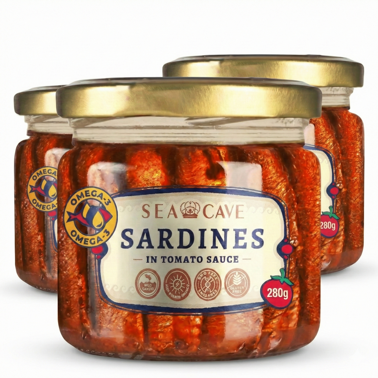 3x 280g (840g) Sea Cave Lightly Smoked Sardines Sprats Fish in Tomato Sauce - Product of Latvia (Shproti)
