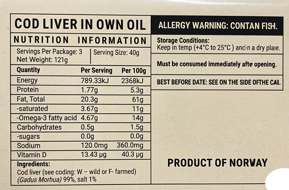 9x 121g Sea Cave Cod Liver Fish in Natural Own Oil Bulk Pack (Metal Tin) - Product of Norway