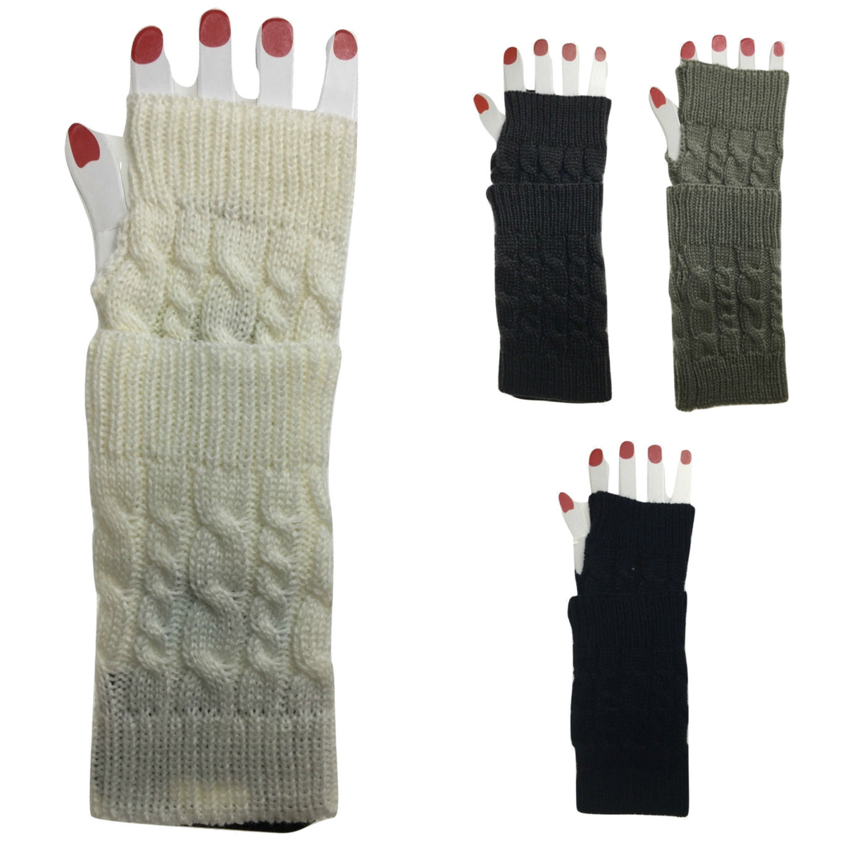 ARM WARMERS Knitted Short Fingerless Gloves Winter Mitten Cover Womens Party - Black