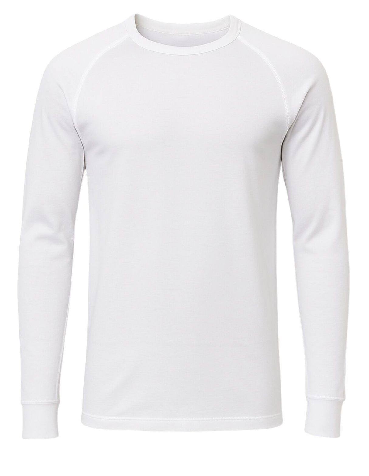 Mens Cotton Raglan Long Sleeve Thermal Top - Base Layer Crew Neck - White