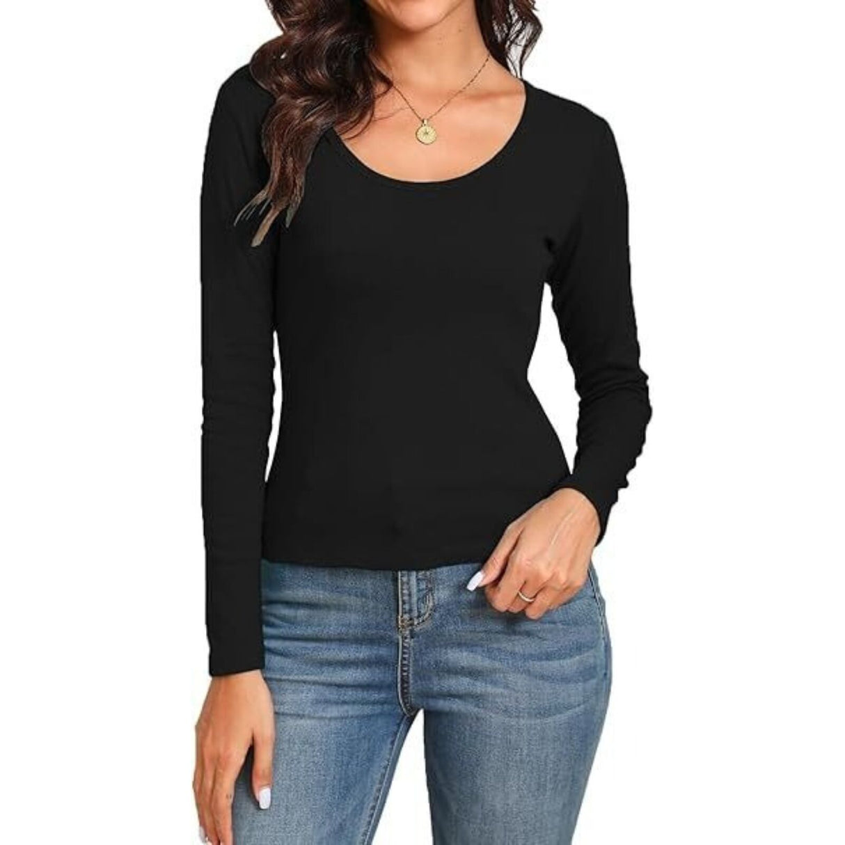 Womens Thermal Cotton Long Sleeve Spencer Tops Long Sleeve Underwear in Black