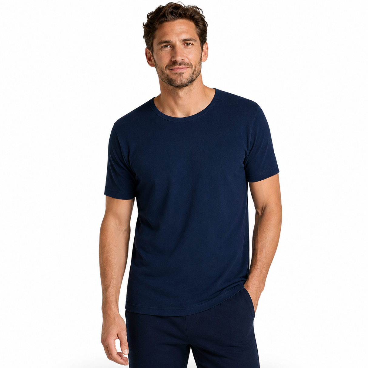 Mens Thermal Short Sleeve Microfleece Navy Top - Base layer Underwear T Shirt