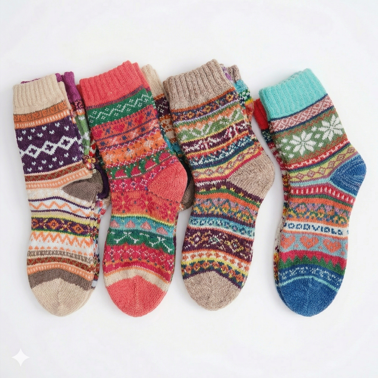 6x Womens Norwegian Wool Blend Crew Socks Pack (EU 36-41) - Assorted Colours Warm Winter Socks