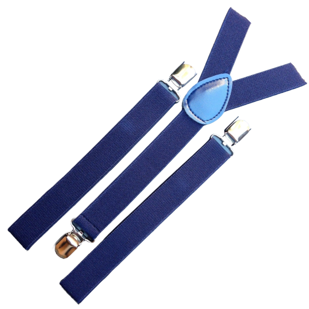 Mens Suspenders Braces Adjustable Strong Clip On Elastic Formal Wedding Slim - Navy Blue