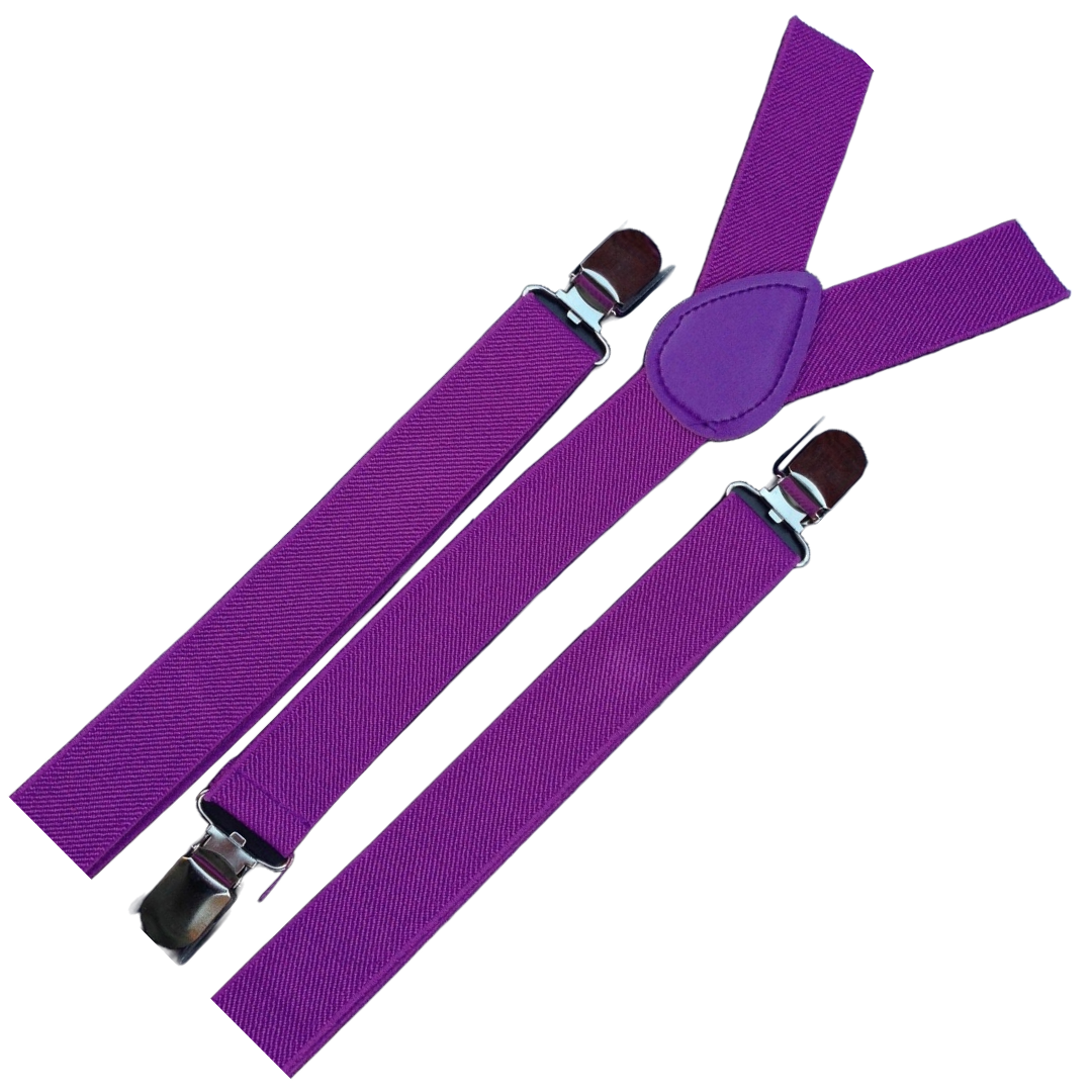 Mens Suspenders Braces Adjustable Strong Clip On Elastic Formal Wedding Slim - Purple