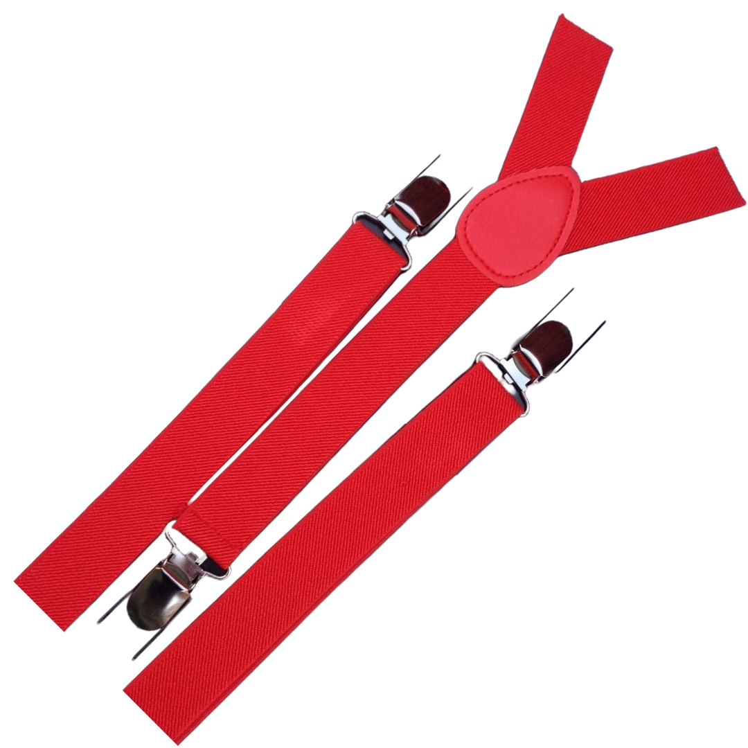 Mens Red Slim Suspenders - Strong Adjustable Clip On Braces for Weddings/Formals