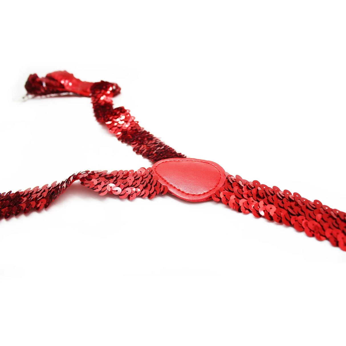 Mens Red Sequin Slim Suspenders - Strong Adjustable Clip On Braces for Weddings/Formals