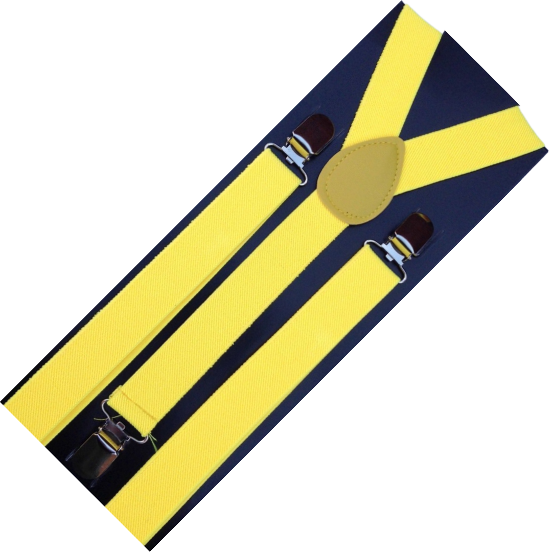 Mens Suspenders Braces Adjustable Strong Clip On Elastic Formal Wedding Slim - Yellow
