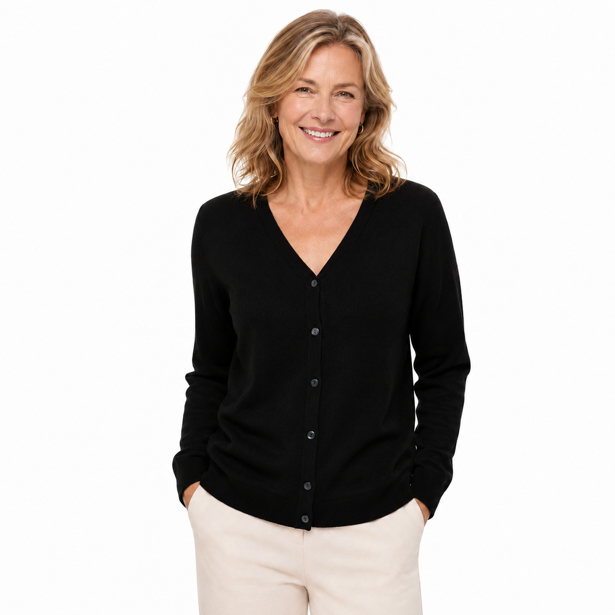 Sporte Leisure Womens Wool Knit Cardigan Pullover Jumper in Black - 16