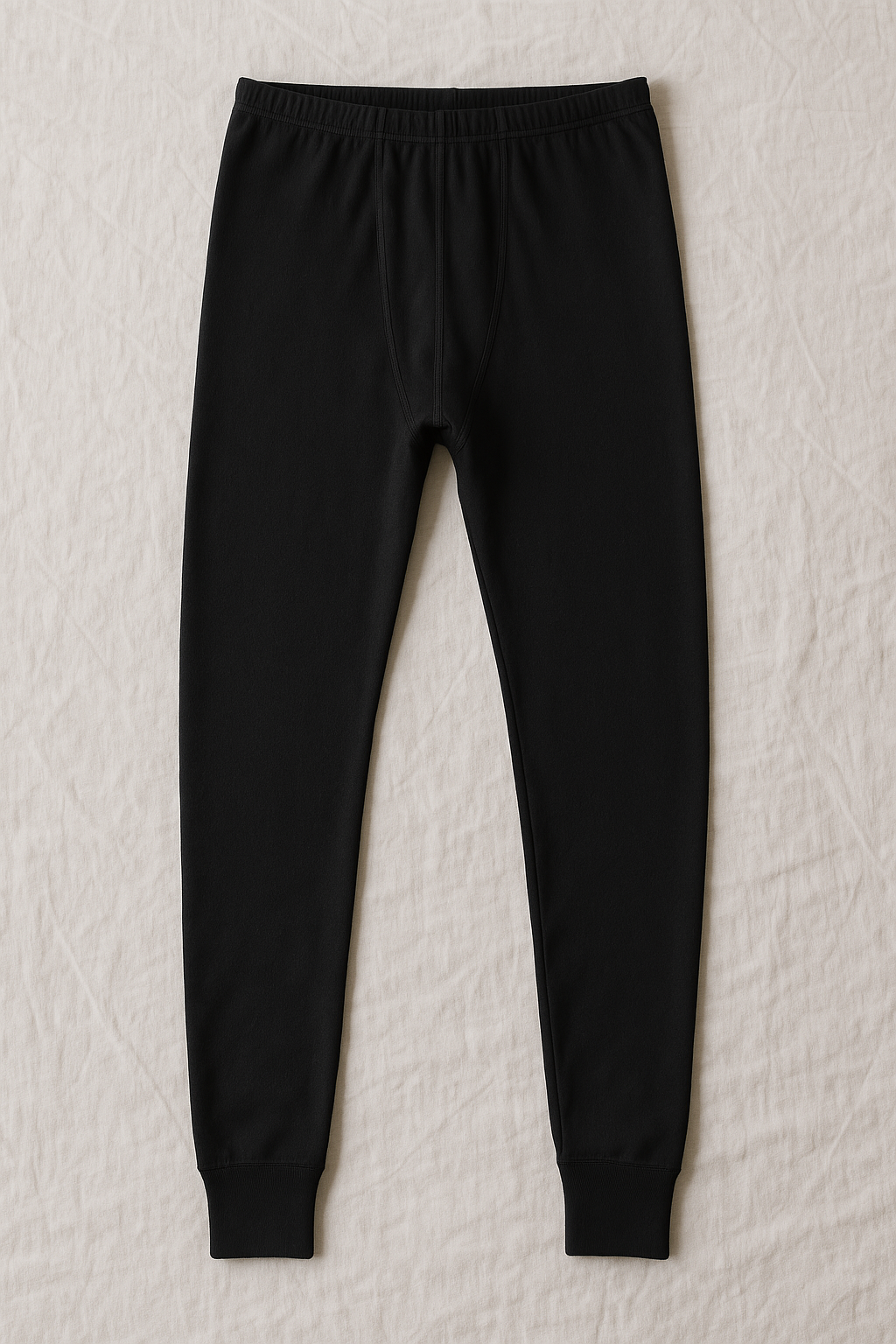 2pcs Set Mens Black Cotton Thermal Singlet Top & Long John Pants Underwear