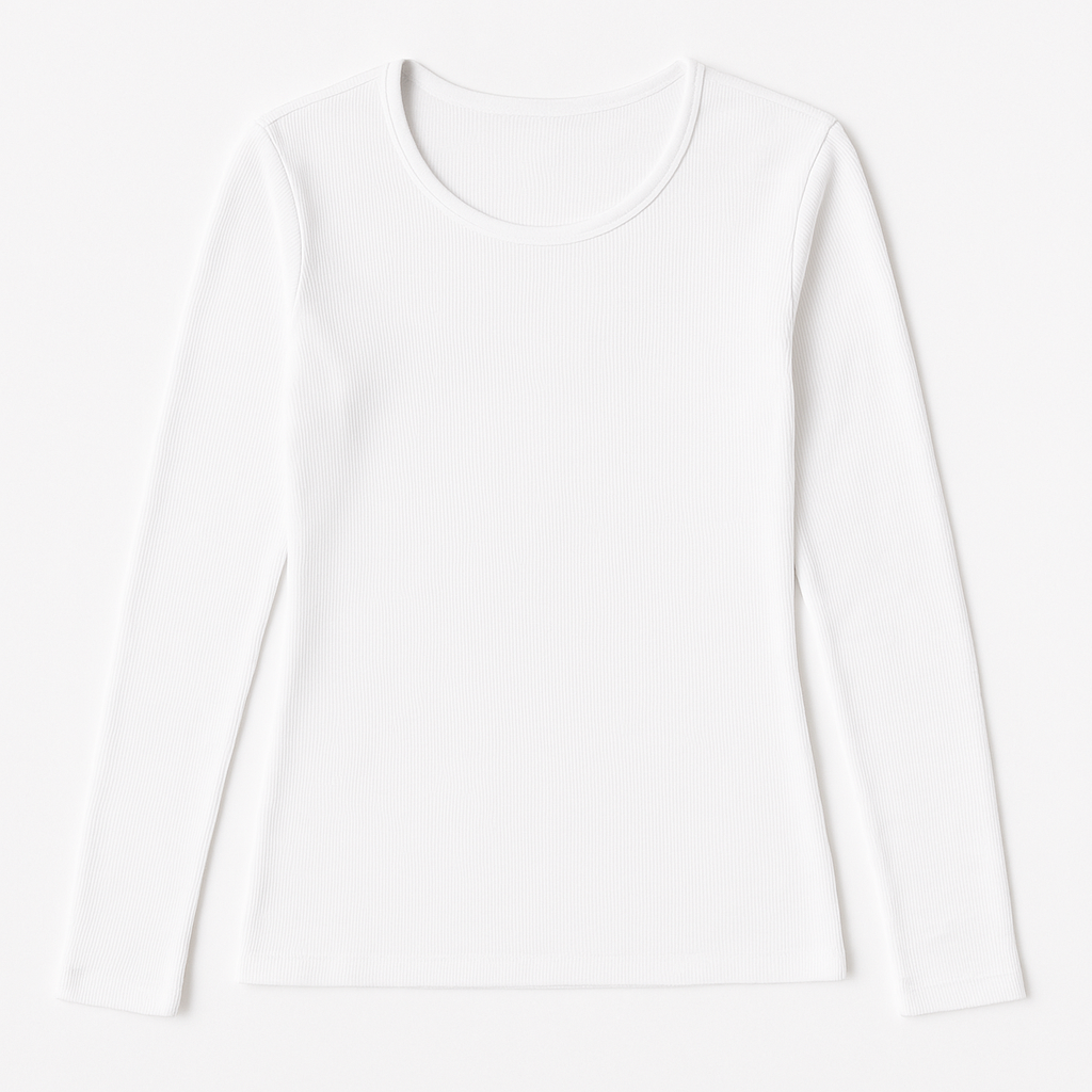 Womens Thermal Cotton Crew Neck Long Sleeve Top Base Layer Underwear in Beige