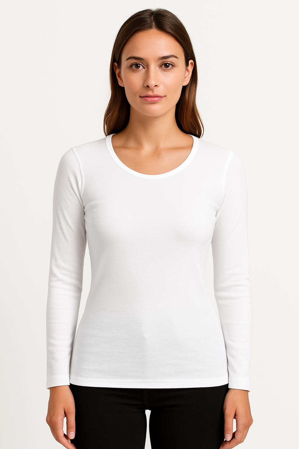 Womens Thermal Cotton Crew Neck Long Sleeve Top Base Layer Underwear in Beige