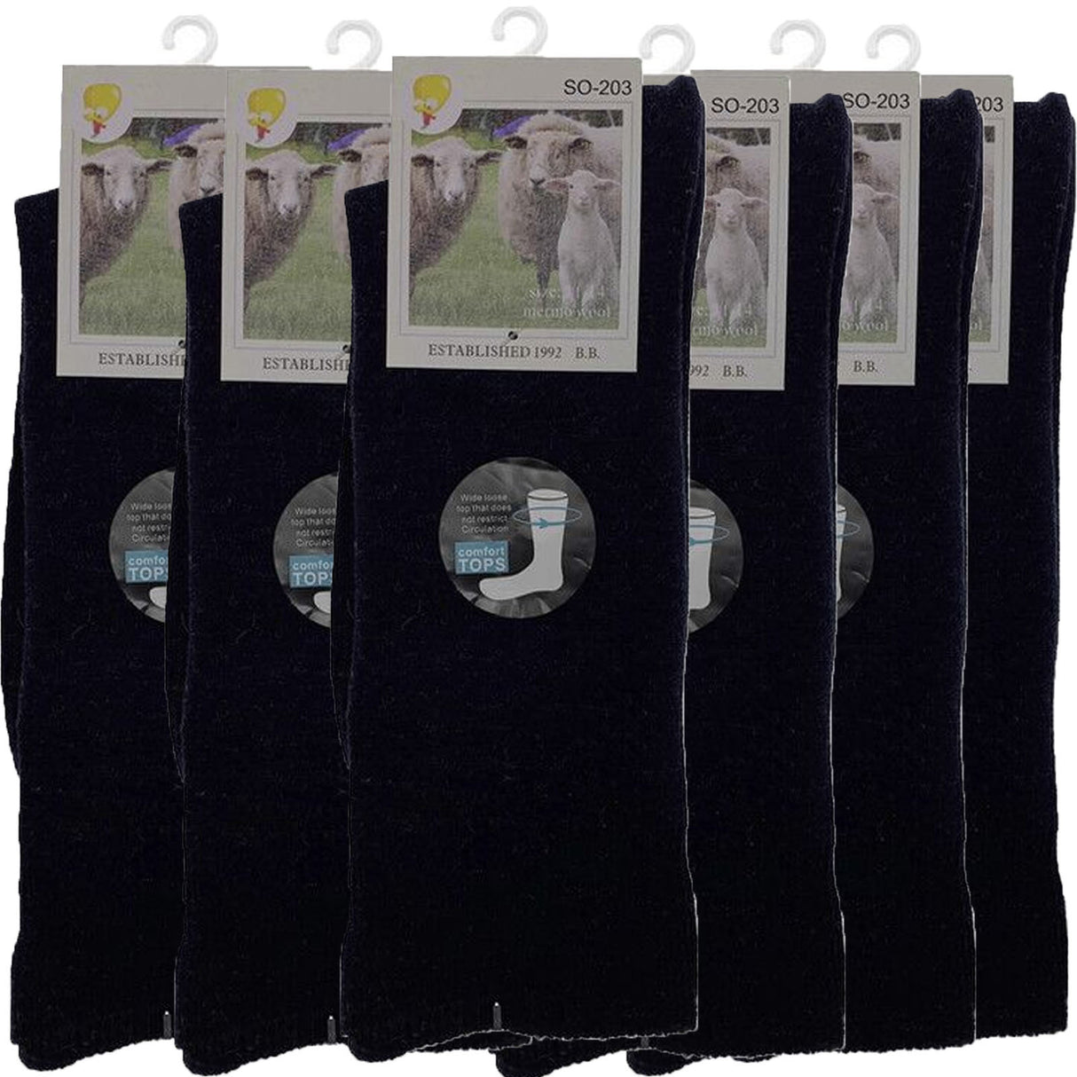 6 Pairs Merino Wool Loose Top Thermal Socks Bulk Pack - Navy (Diabetic Circulation)