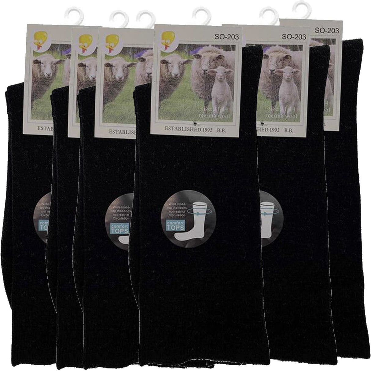 Merino Wool Mens Loose Top Thermal Socks Diabetic Comfort Circulation - 6 Pairs - Navy