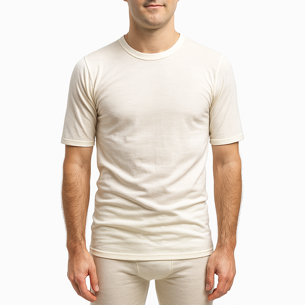 MERINO SKINS Crew Neck Short Sleeve T-Shirt Top 100% Wool Underwear Thermals in Natural