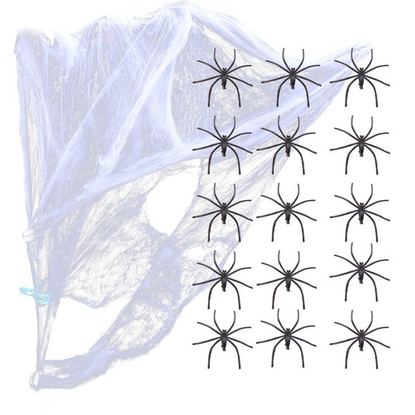 HALLOWEEN STRETCHABLE SPIDER WEB Spooky Decoration with Spiders Party Decor Ghost