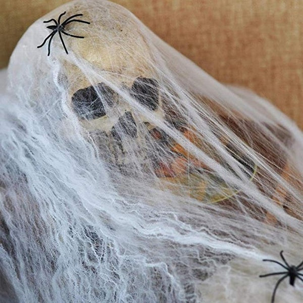 HALLOWEEN STRETCHABLE SPIDER WEB Spooky Decoration with Spiders Party Decor Ghost