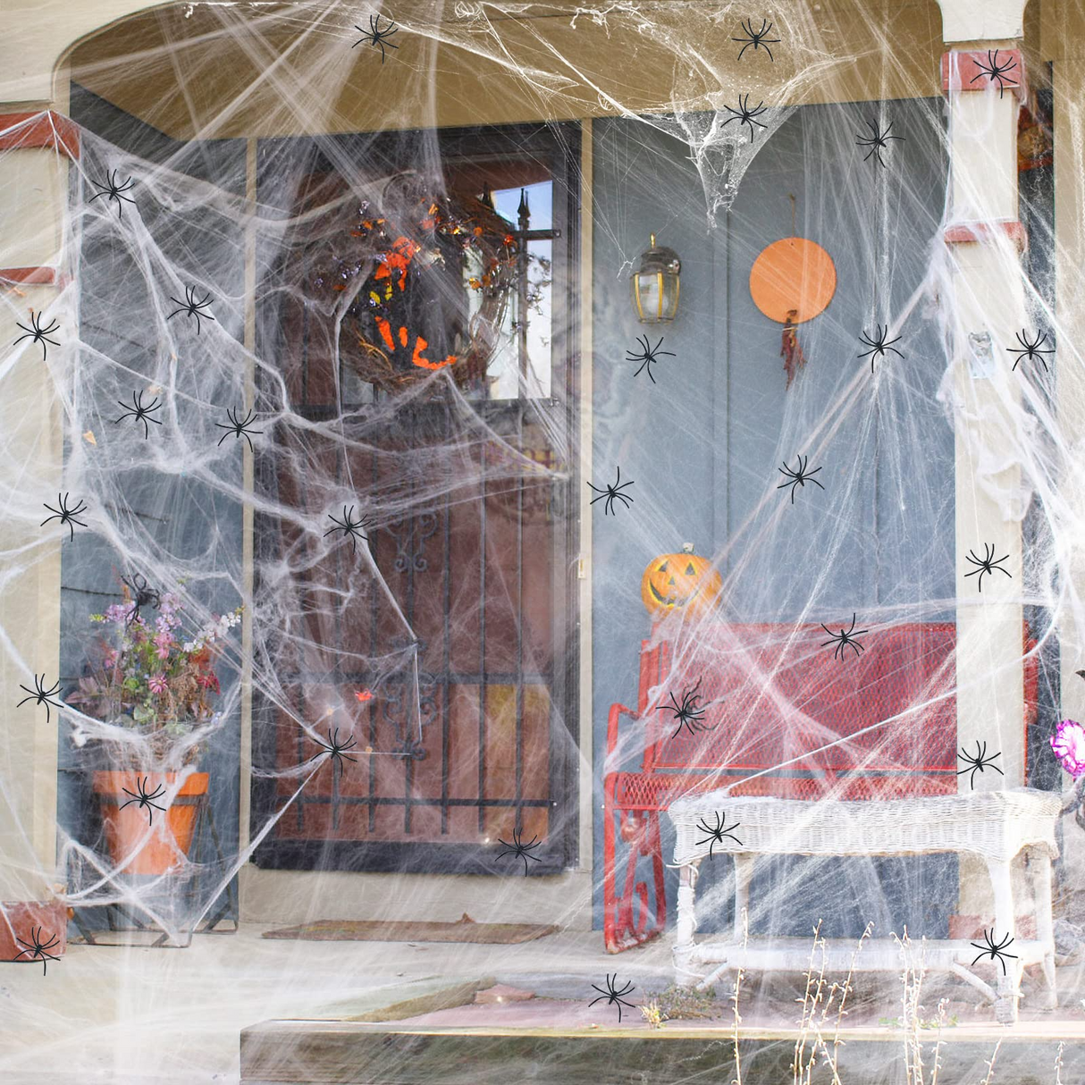 6x HALLOWEEN STRETCHABLE SPIDER WEBS Spooky Decoration with Spiders Party Decor Ghost