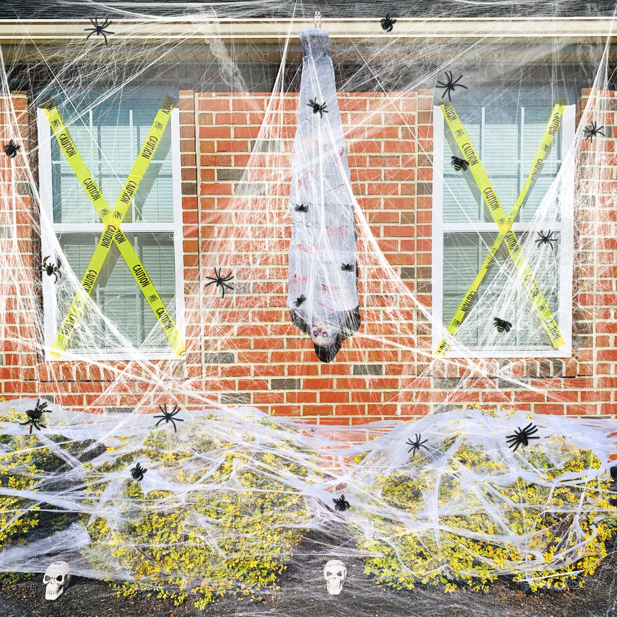 6x HALLOWEEN STRETCHABLE SPIDER WEBS Spooky Decoration with Spiders Party Decor Ghost