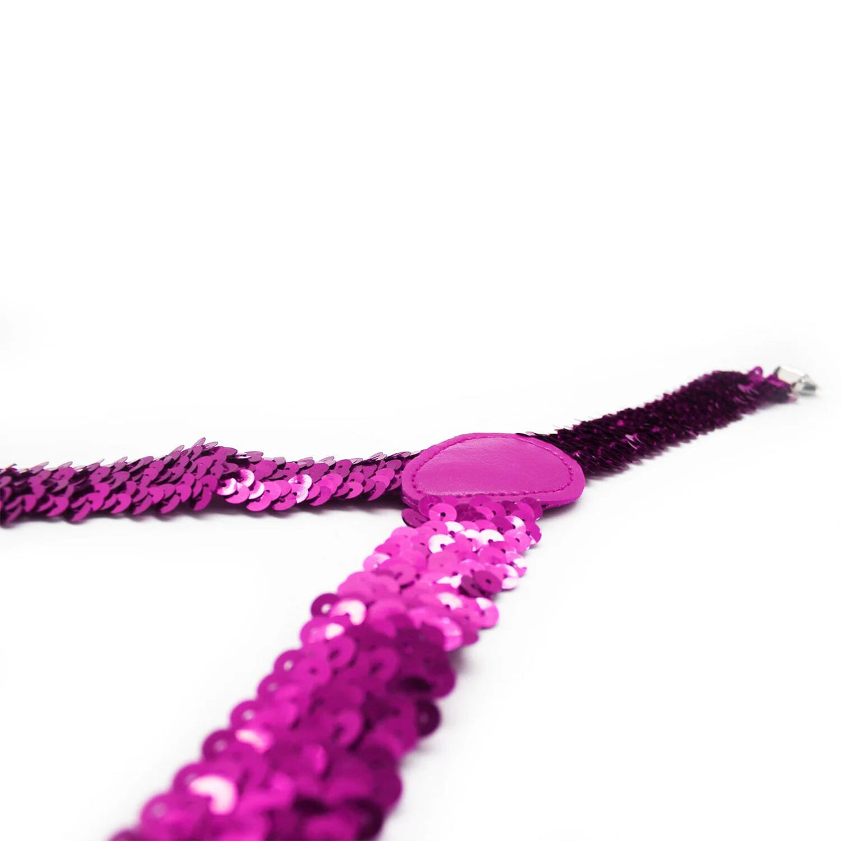 Hot Pink Sequin Suspenders - Unisex Adjustable Clip On Elastic Y-Back Braces