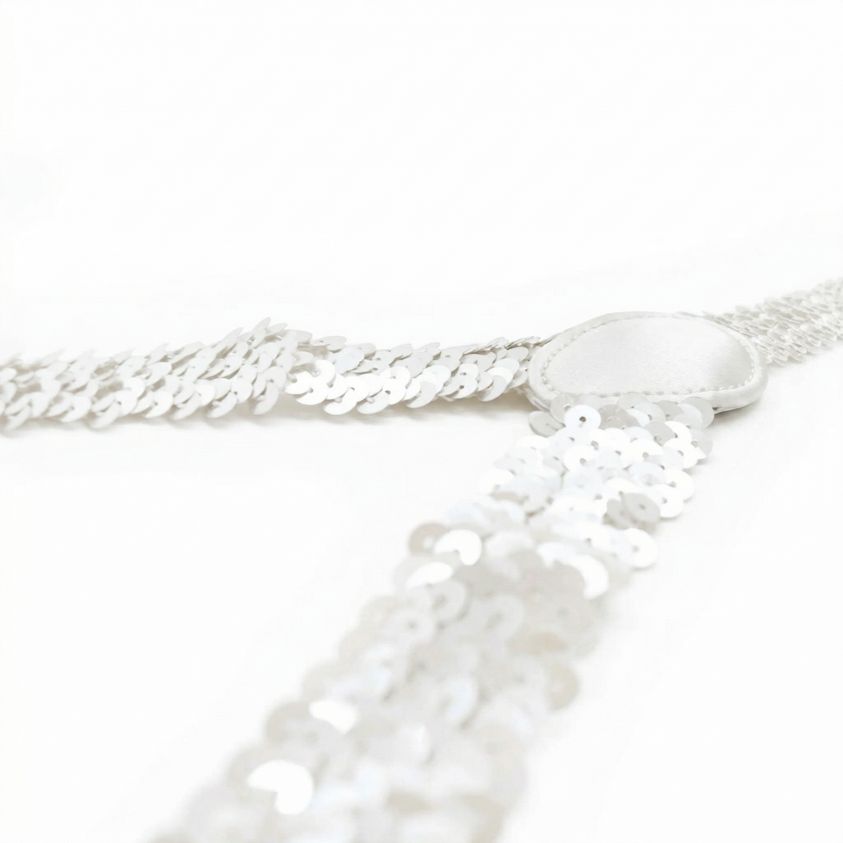 White Sequin Suspenders - Unisex Adjustable Clip On Elastic Y-Back Braces