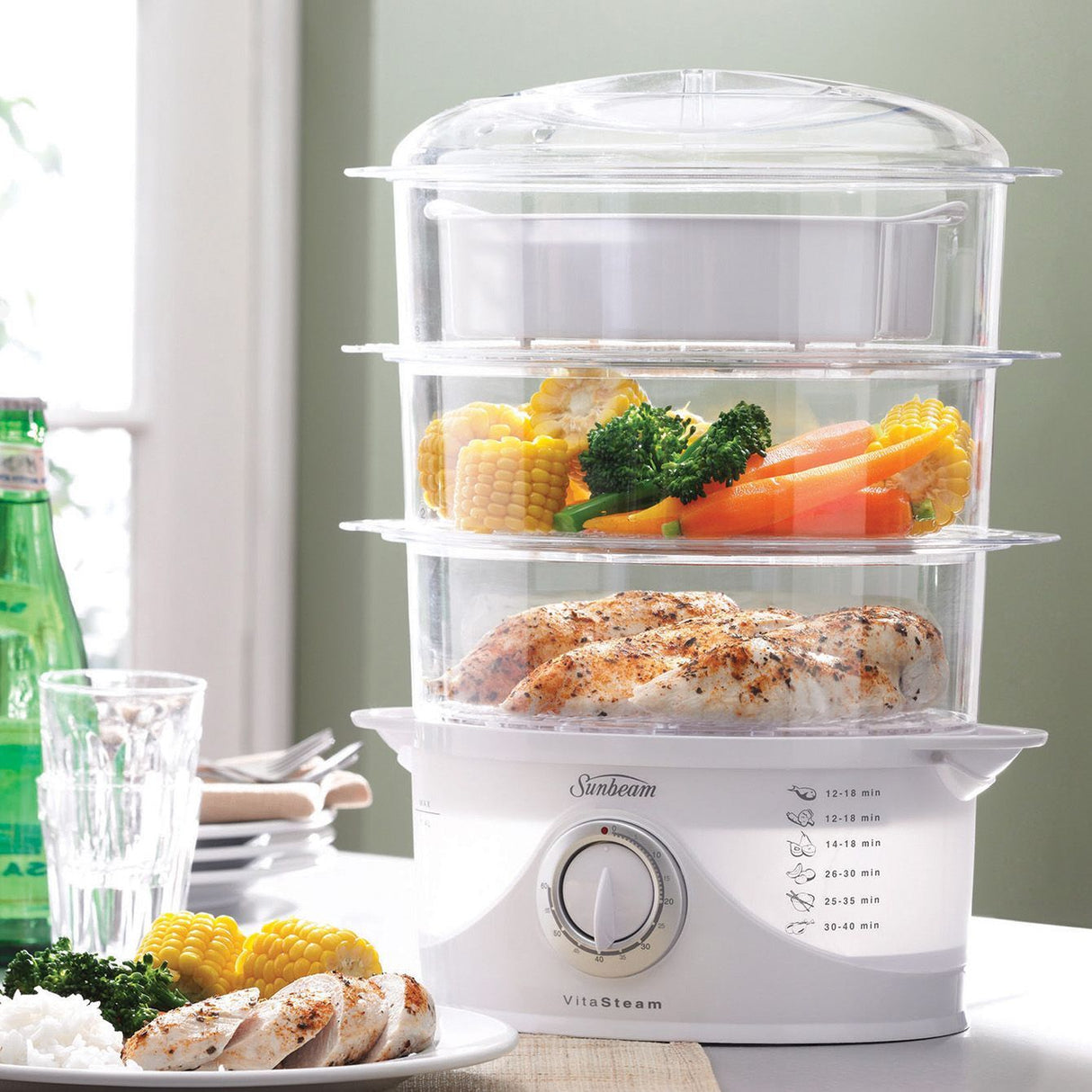 Sunbeam Vitasteam Deluxe Manual 3 Tier Food Steamer Cooker Steaming Hot Pot - ST6650