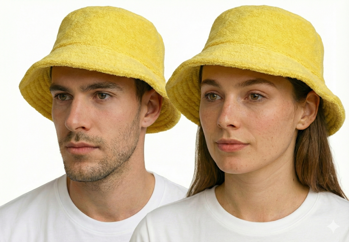 Stingy Brim Terry Towelling Bucket Hat Daggy Fishing Camping Lad Cap 100% COTTON - Yellow