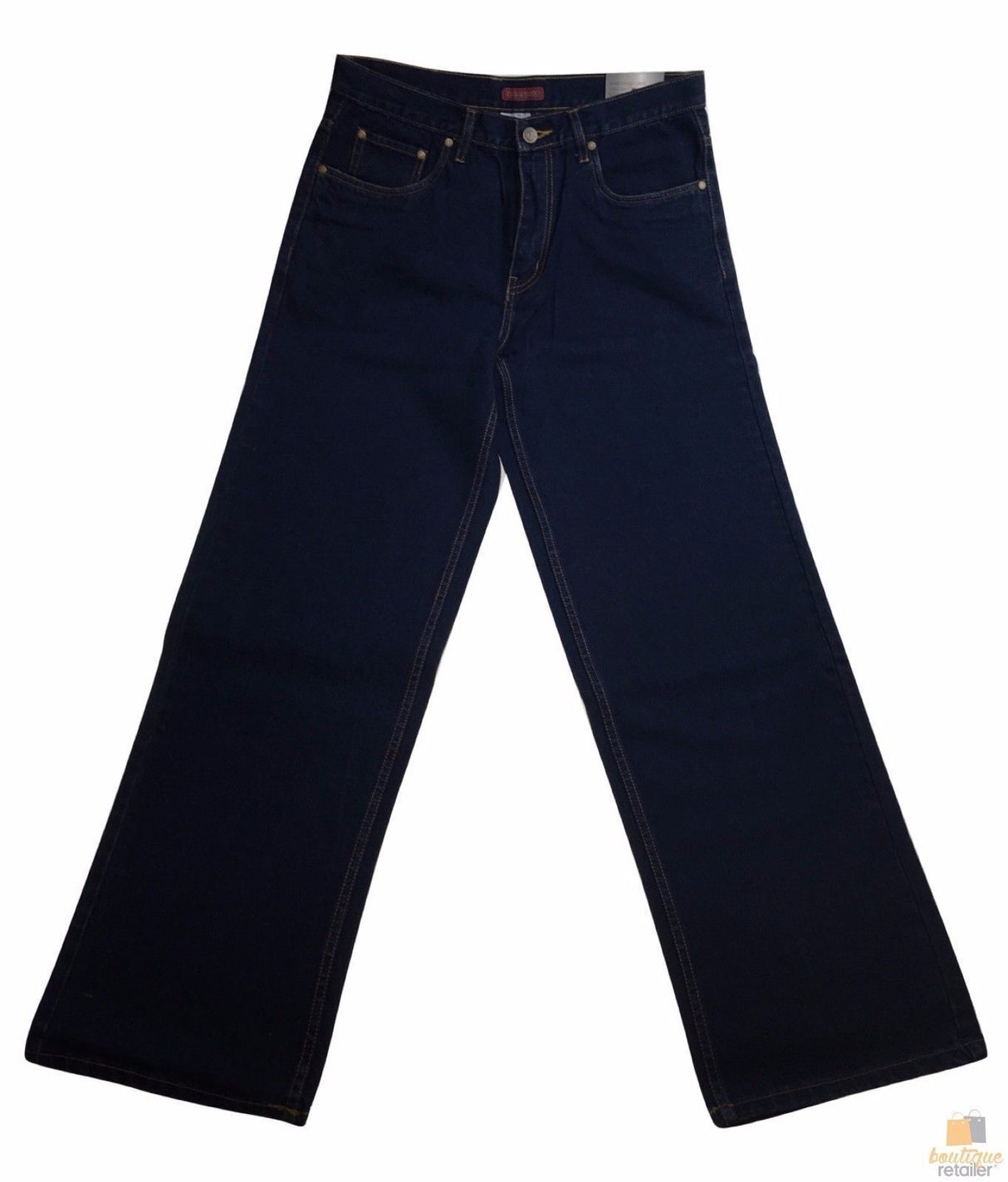 COMMANCHE Classic Easy Fit Jeans Denim Original Straight Leg Pants Trousers - Dark Blue