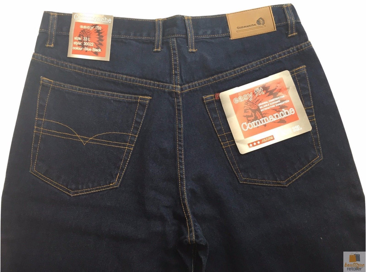COMMANCHE Classic Easy Fit Jeans Denim Original Straight Leg Pants Trousers - Dark Blue