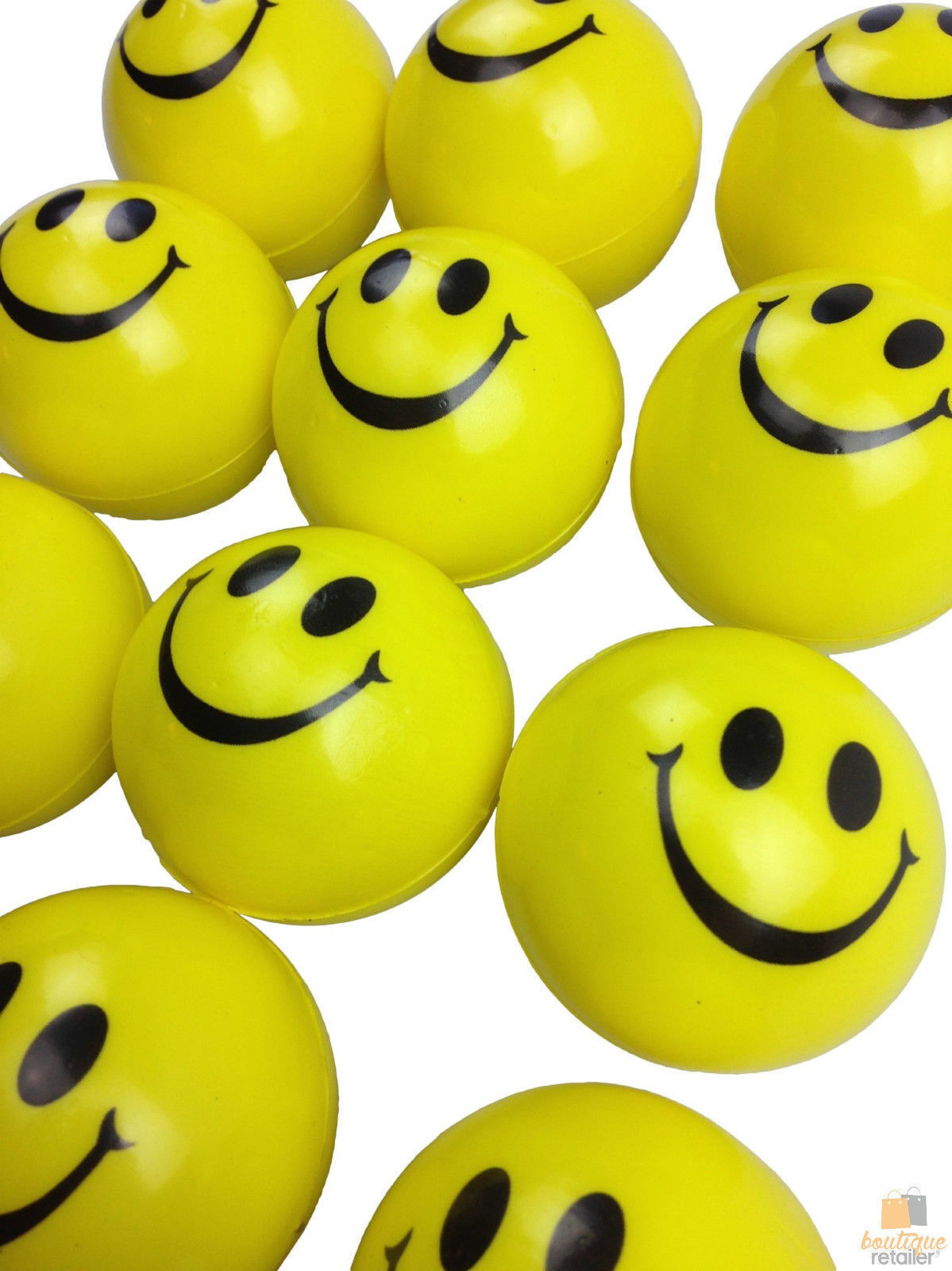12x Yellow Smiley Stress Balls Bulk Pack - Hand Squeeze Toy (Stress Relief)